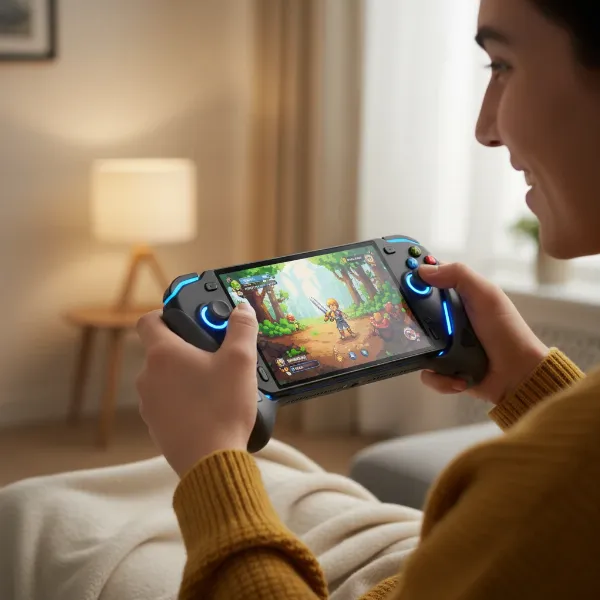 Handheld game console offering portable gaming with ergonomic design and vibrant display